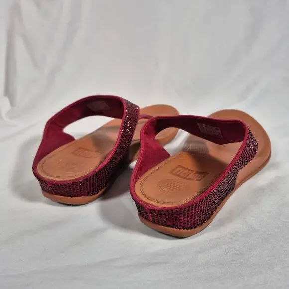 Fitflop Banda Glitz Thong Red Brown Sandal Shoes Women's Size 8 - Picture 9 of 9
